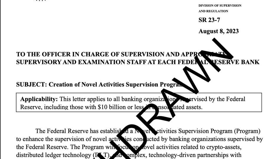 La FED pondrá fin al programa de supervisión de activos cripto de bancos